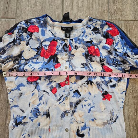 White House Black Market Cardigan Lot 3 Womens M Floral Jewel Button Grey Blue - Picture 5 of 16